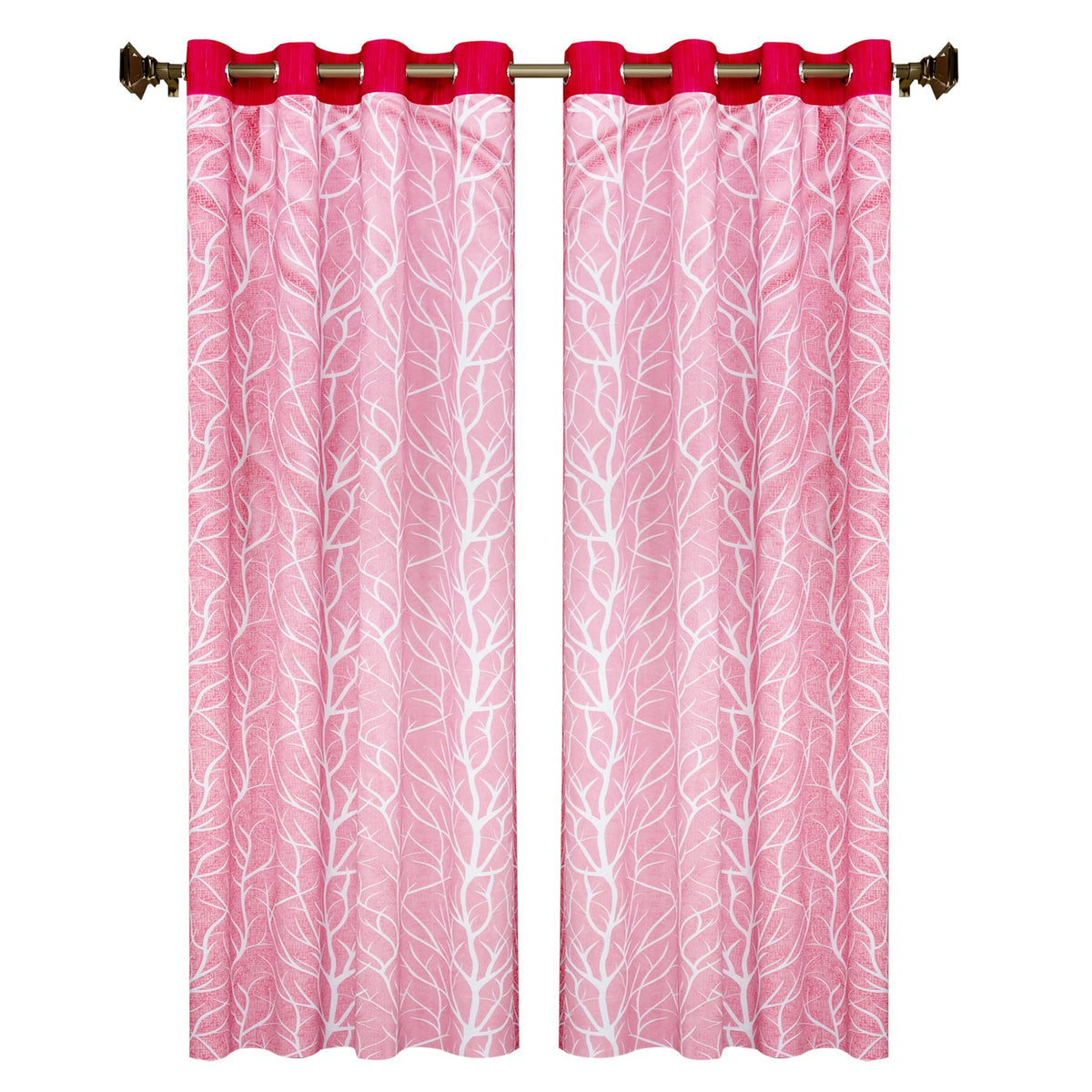 Kuber Industries Tree Printed Home Décor Door Curtain with 8 Eyelet, 7 ft- Pack of 2 (Pink)-Hs43Kubmart25584(Polyester_Pink)