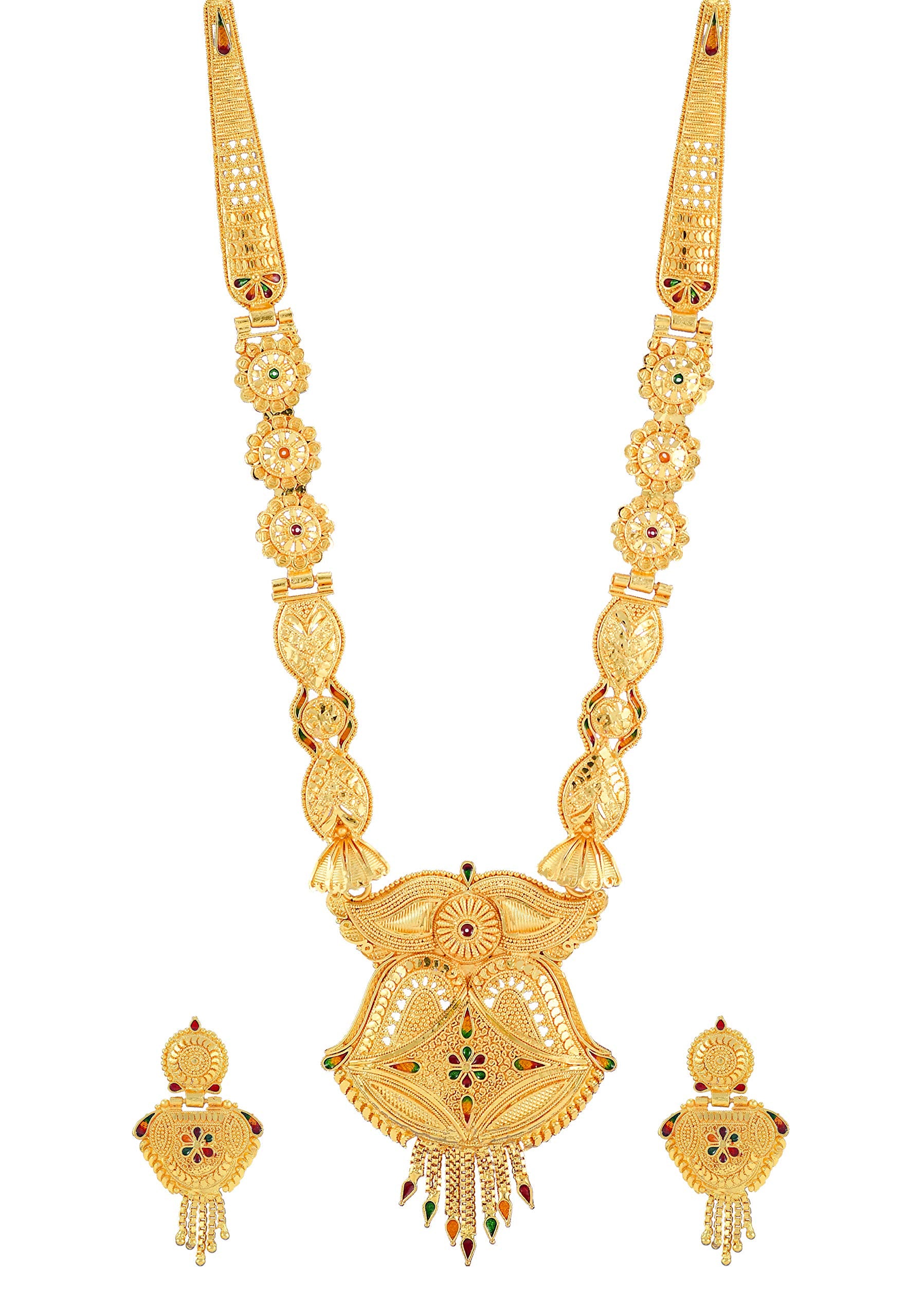 Yellow Chimes Jewellery Set for Women and Girls Traditional Golden Jewellery Set for women Gold Plated Necklace Set | One Gram Gold Long Haram Jewellery Set | Birthday Gift for girls and women Anniversary Gift for Wife
