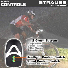 Strauss Bicycle Headlight & Taillight, (Multicolor) Headlight, (Black/Green)