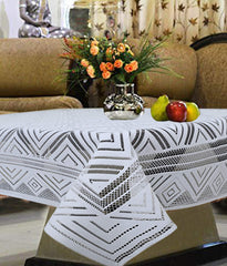 Kuber Industries Rectangular Design Cotton 4 Seater Center Table Cover - White