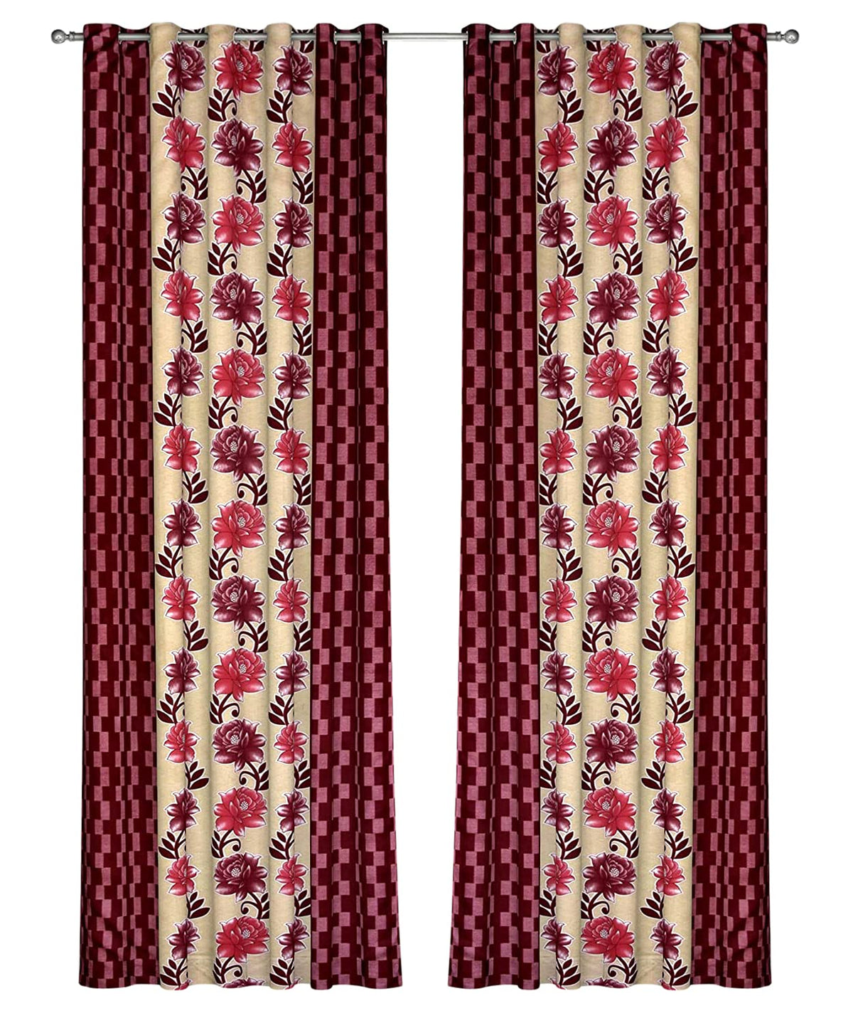 Kuber Industries Flower Printed 7 Feet Privacy Protection Door Curtain Patio Door Curtain with 8 Eyelet- Pack of 2 (Pink)