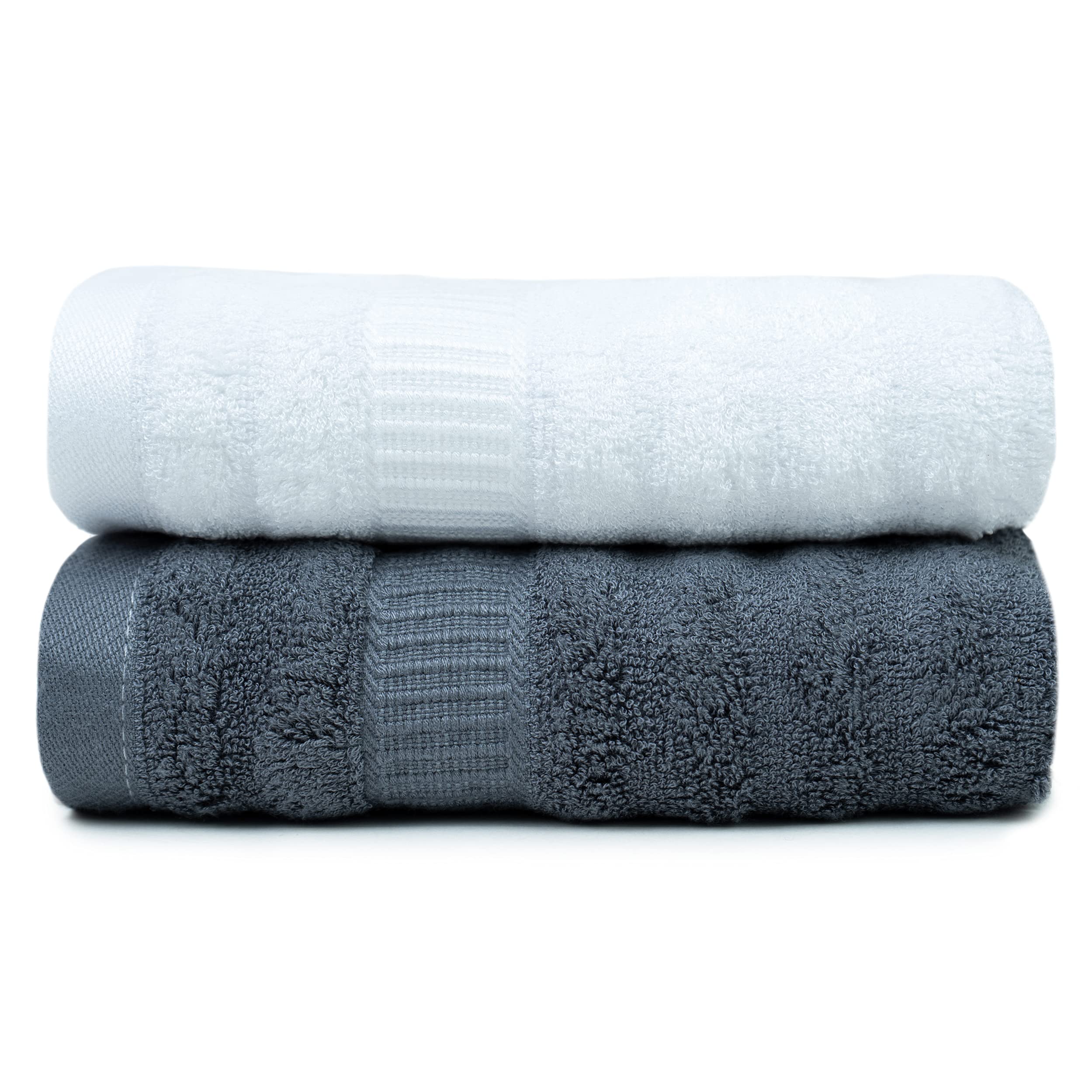 Mush 600 GSM Hand Towel Set of 2 | 100% Bamboo Hand Towel |Ultra Soft, Absorbent & Quick Dry Towel for Gym, Pool, Travel, Spa and Yoga | 29.5 x 14 Inches (Grey & White)