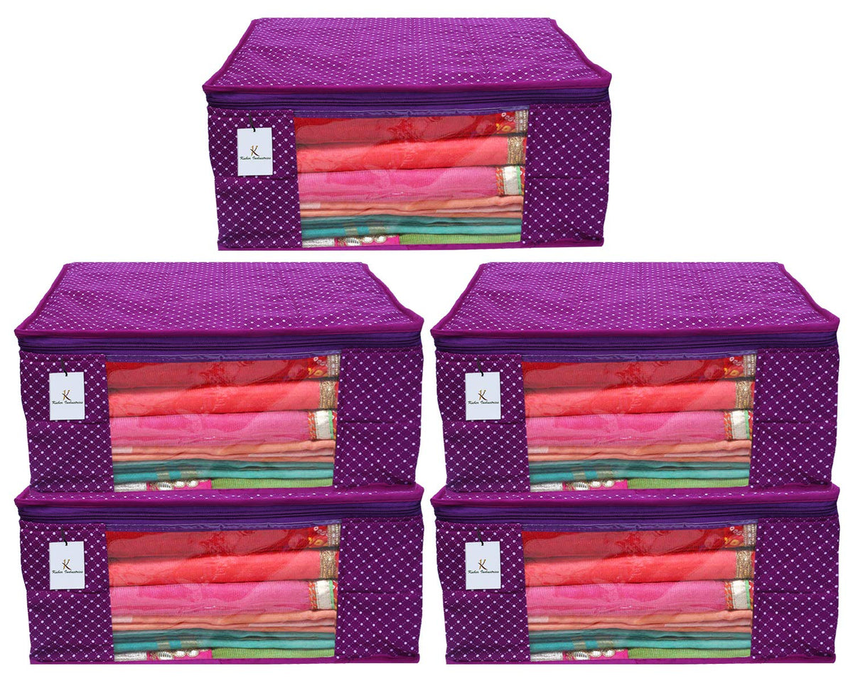 Kuber Industries Polka Dots 5 Piece Cotton 3 Layered Quilted Saree Cover, Purple-CTKTC21285