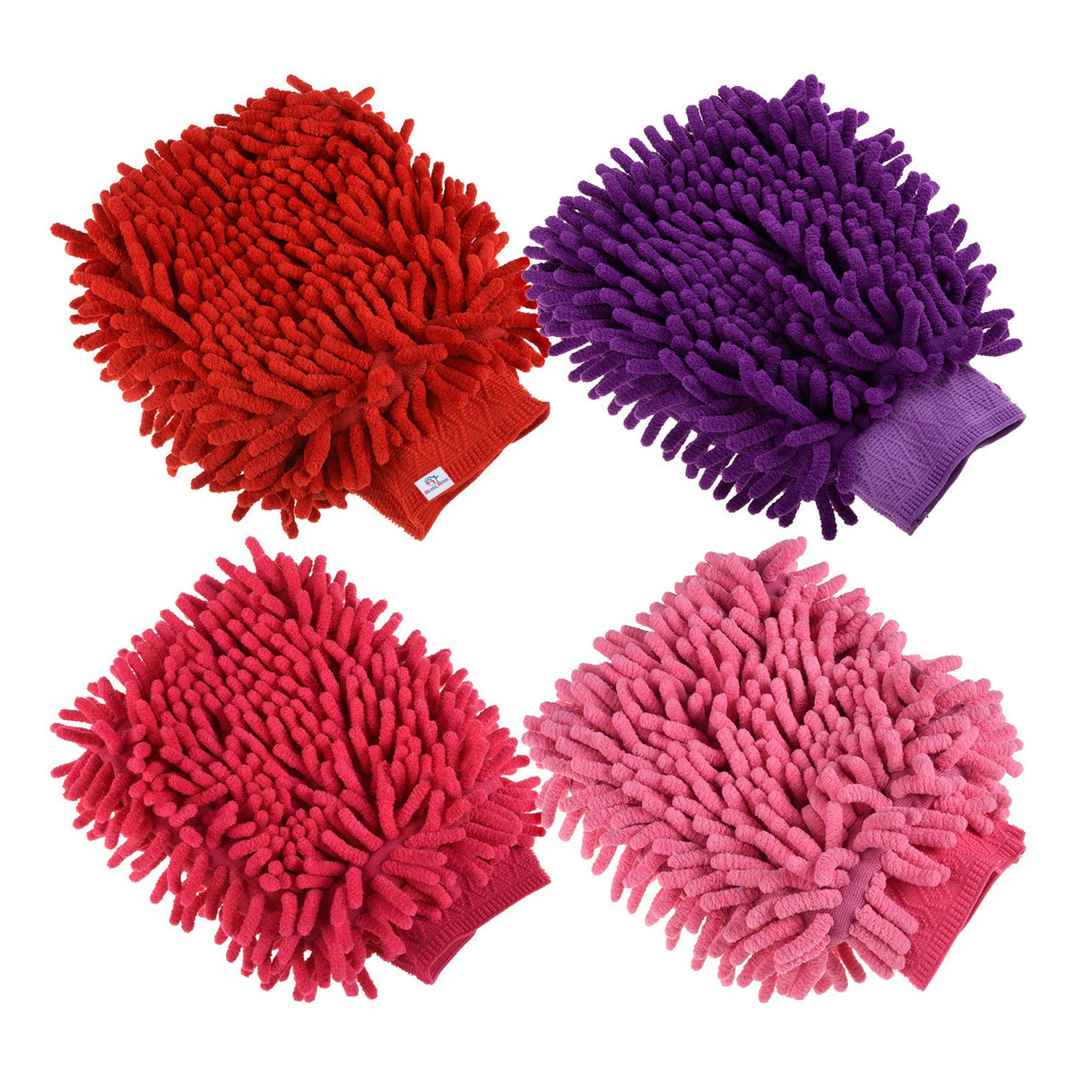 Heart Home Chenille Mitts|Microfiber Cleaning Gloves|Inside Waterproof Cloth Gloves|100 Gram Weighted Hand Duster|Chenille Gloves for Car|Glass|Pack of 4 (Multicolor)