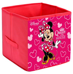 Kuber Industries Disney Minnie Print Non Woven 2 Pieces Fabric Foldable Storage Cube For Toy,Books,Shoes Storage Box With Handle,Extra Large (Pink)-KUBMART16160