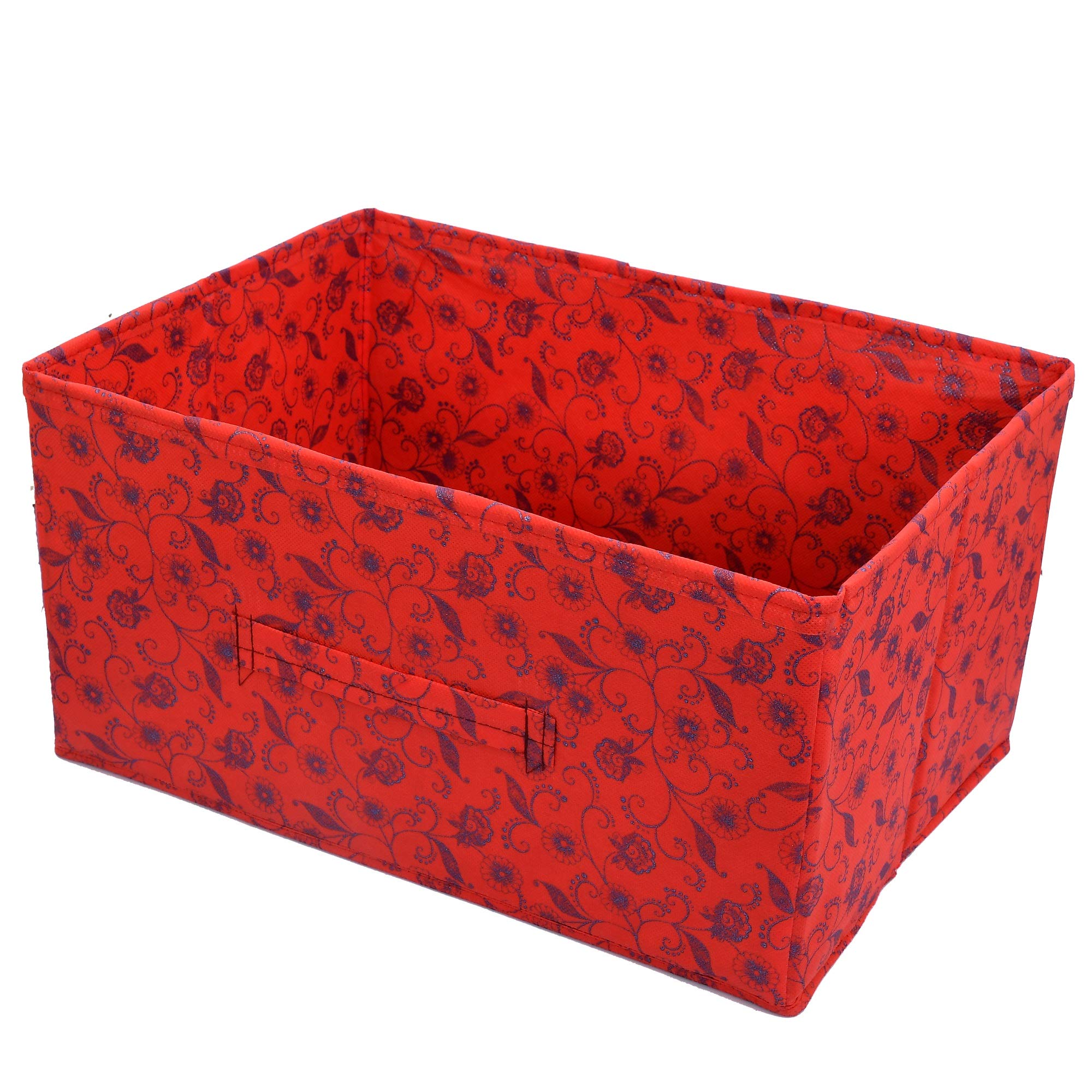 Kuber Industries Metalic Floral Print Non Woven Fabric 3-Drawer Storage and Cloth Organizer Unit for Closet (Red)-KUBMART1184