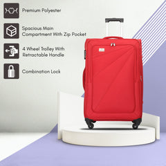 The Clownfish Farren Luggage Polyester Softcase Suitcase Four Wheel Trolley Bag- Red (Large Size- 76 cm)