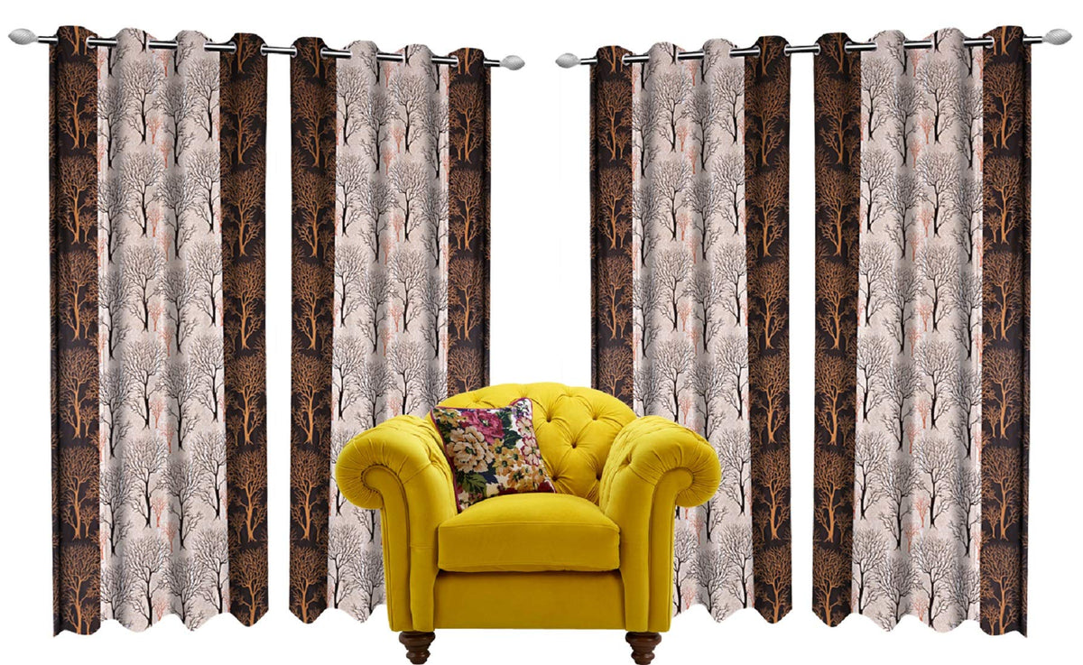 Kuber Industries Tree Design 6 Pieces Polyester Eyelet Door Curtain 7 Feet (Brown)-Ctktc30258