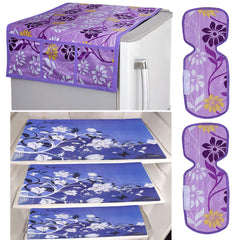 Kuber Industries PVC Flower Design Combo of 3 Pieces Fridge Mats, 2 Pieces Handle Cover and 1 Pc Fridge Top Cover- Purple (CTKTC024435)