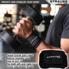 Strauss Wrist Support, Single (Free Size, Black), (Pack of 2)