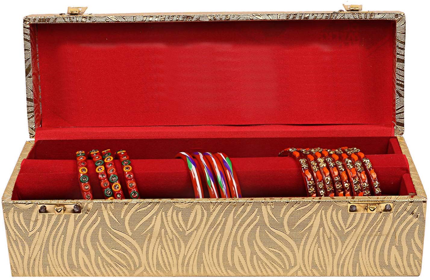 Kuber Industries Wooden 2 Pieces One Rod Bangle Storage Box (Gold) -CTKTC8706