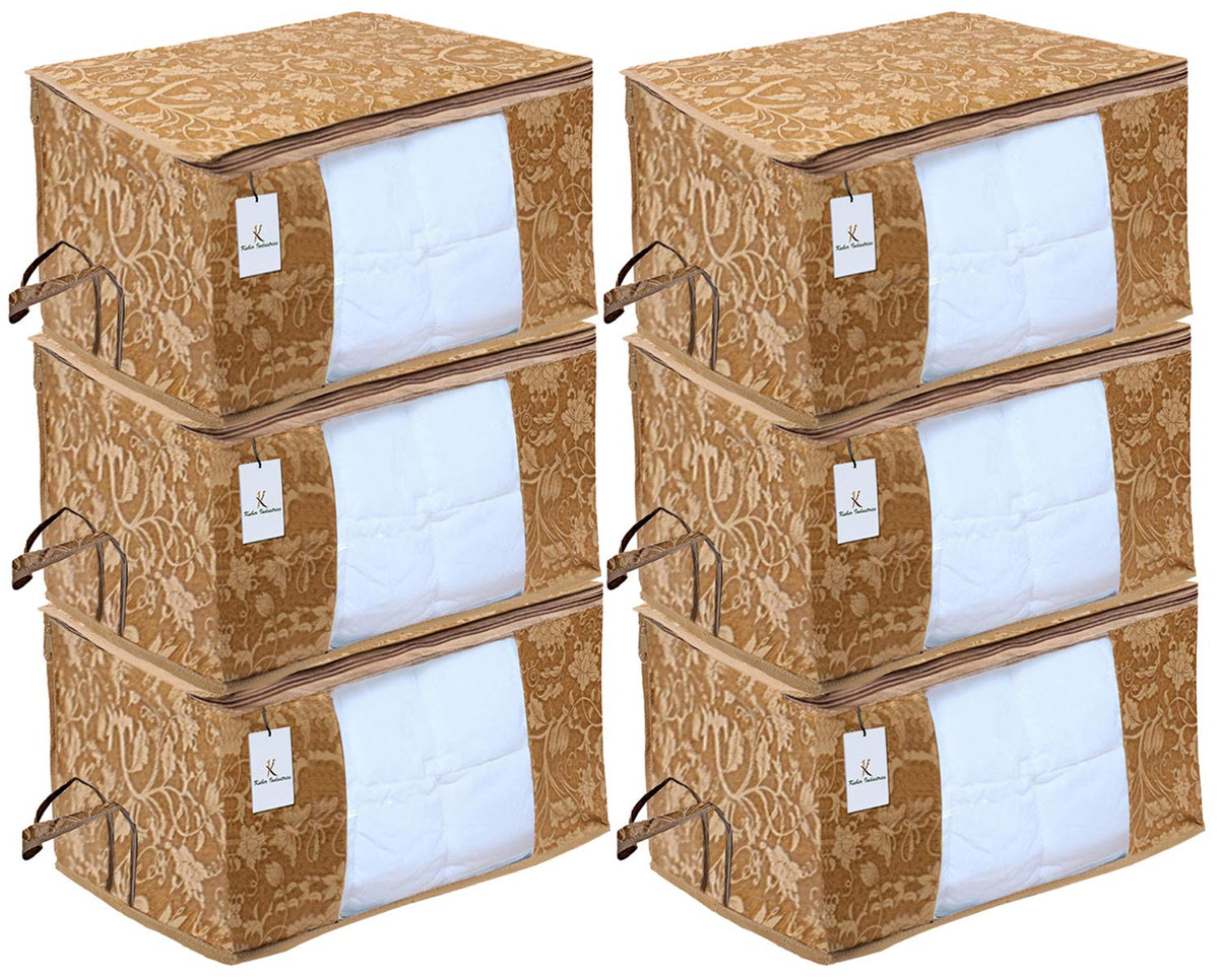 Kuber Industries Underbed Storage Bag, Storage Organiser, Blanket Cover Set of 6 - Beige, Extra Large Size, CTKUBM06