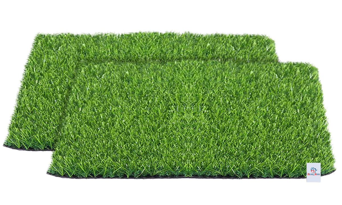 Heart Home 35 MM High Density Artificial Grass Carpet Mat for Balcony, Lawn, Door (1 X 2 Feet, Set of 2) Green-HEART11789,Standard