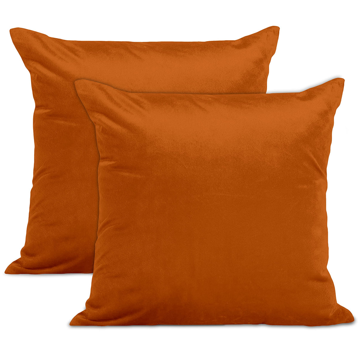 Encasa Homes Velvet Throw Pillow Cushion Covers 2 pc Set - Orange - 20"x20" / 50x50 cm Solid Plain Dyed Soft & Smooth, Square Accent Decorative Pillowcase for Couch, Sofa, Chair, Bed & Home