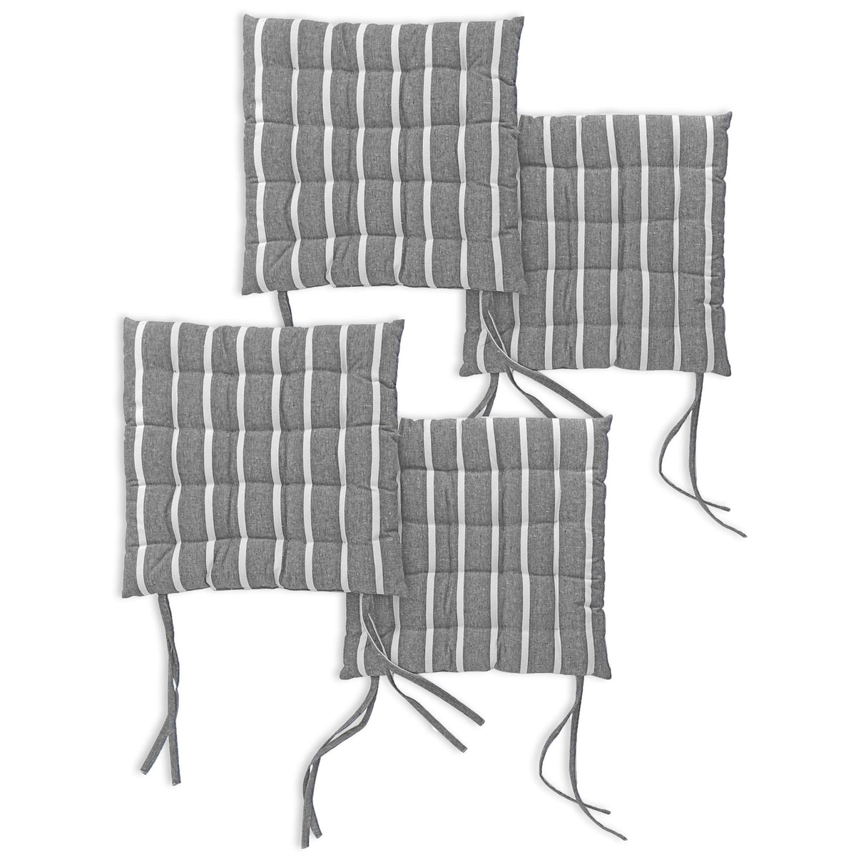 Encasa Homes Chair Cushions 40x40 cm with Ties 4 pcs - Roma Grey Stripes - Stripe Cotton Fabric, Rich Square Seat Cushions Micro-Fiber Filling, Large Size for Sitting, Sofa, Dining Table & Outdoor