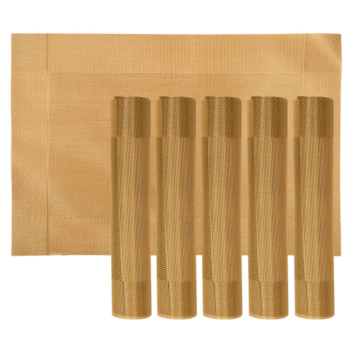 Kuber Industries Reversible Non-Slip Wipe Clean Heat Resistant PVC Placemats for Dining Table, Set of 6 (Gold)-50KM01311