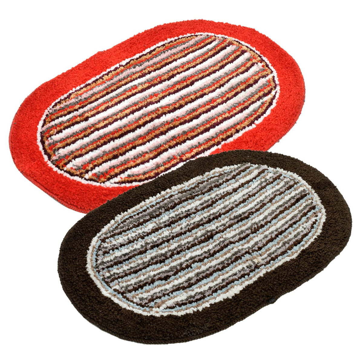 Heart Home Strips Design Soft Cotton Machine Washable Doormat, BathMat- Pack of 2 (Red & Brown)-50HH01926