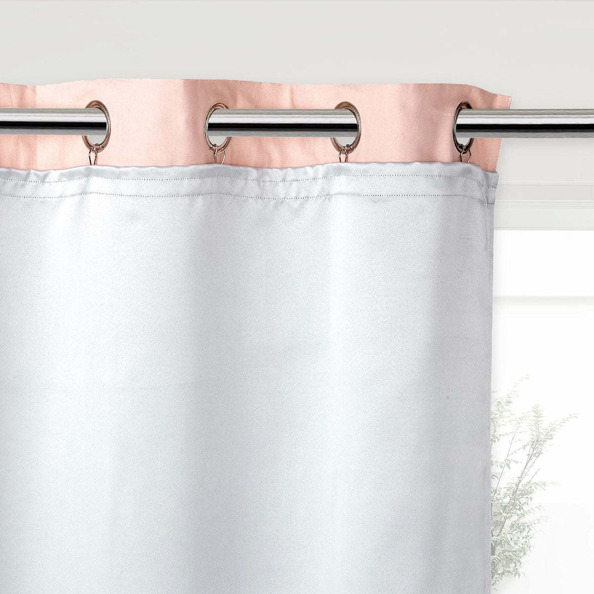 Encasa Blackout Curtain Liners for 9 ft Long Door Curtains - Noise Reducing, Light Blocking | Set of 2 with 16 Hooks, Silver White | Attach to Existing Curtains