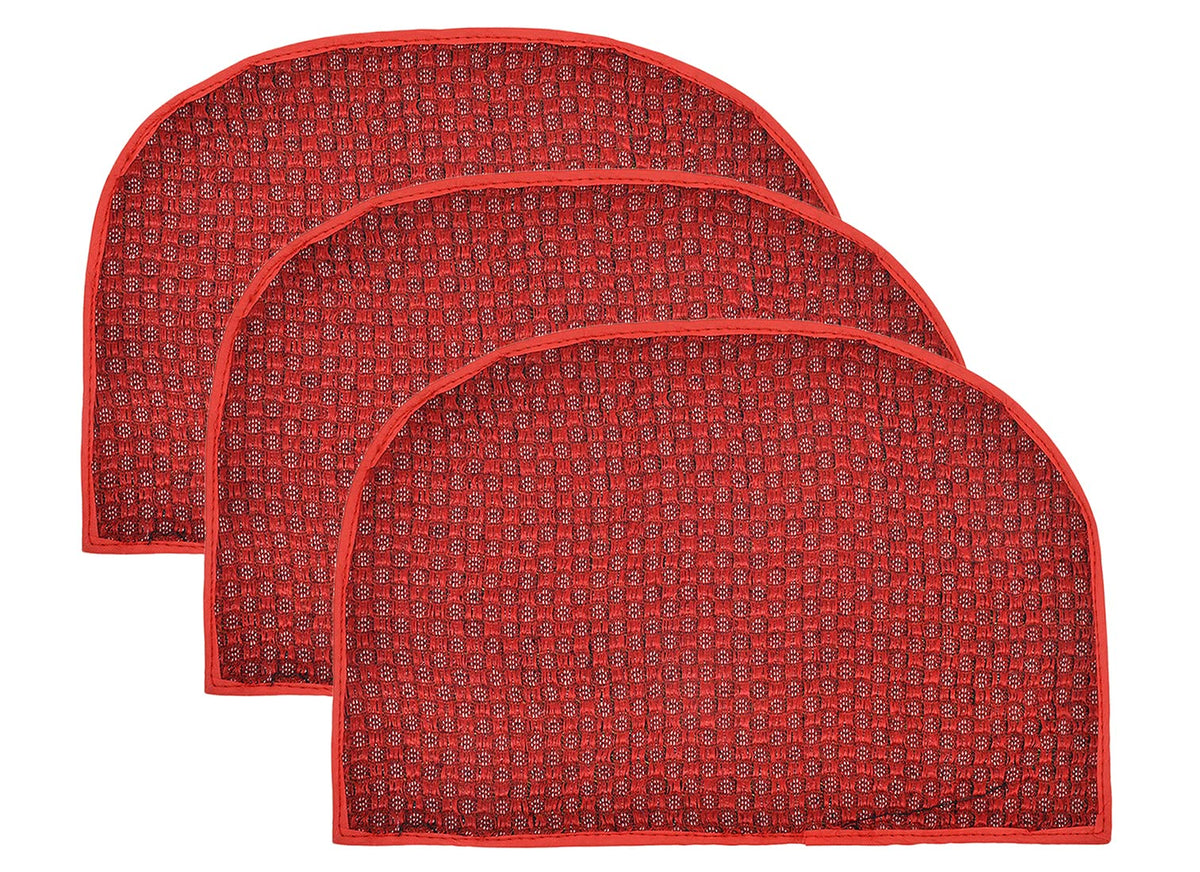 Heart Home D Shape Indoor Outdoor Anti-Slip Rubber Door Mat, 21"x14"- Pack of 3 (Red)-47HH01304