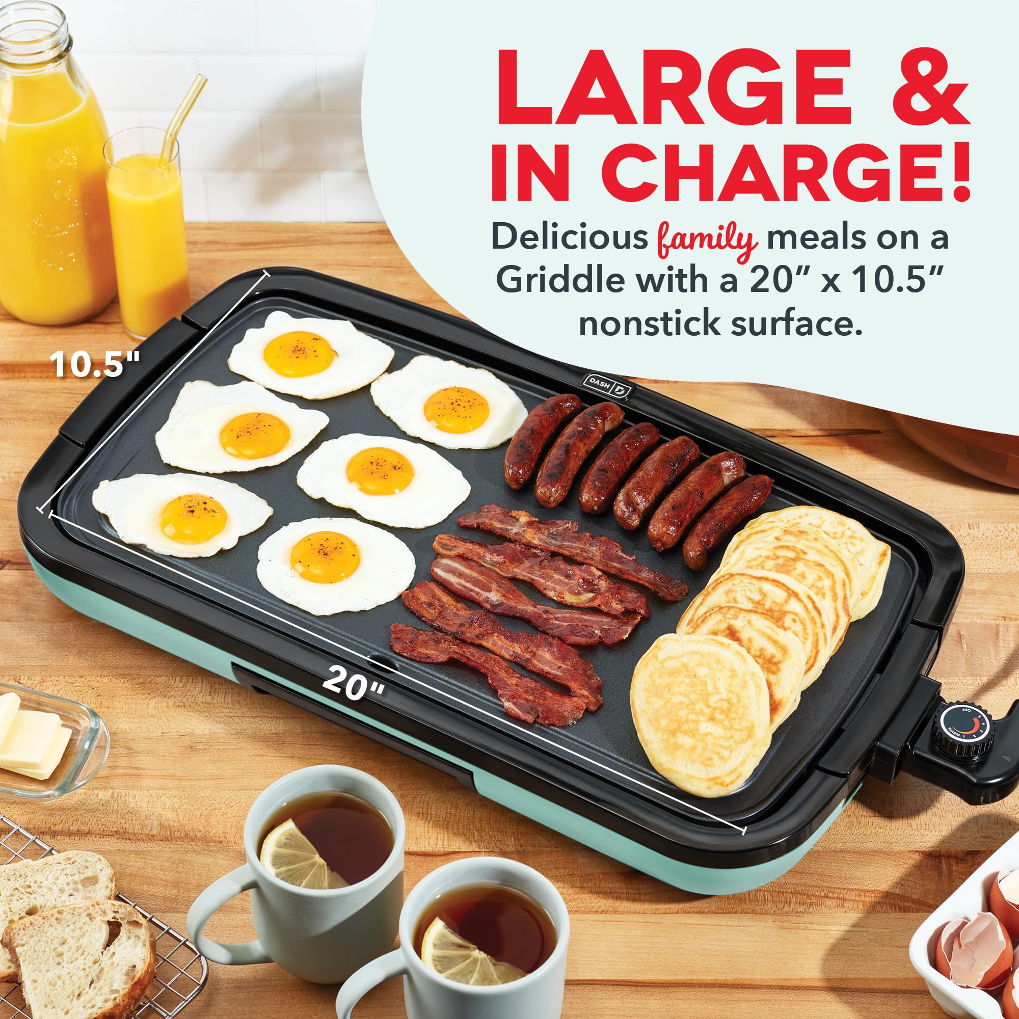 Family-Sized Large Nonstick Electric Griddle for 8 Pancakes/Eggs at Once  (20x10) 