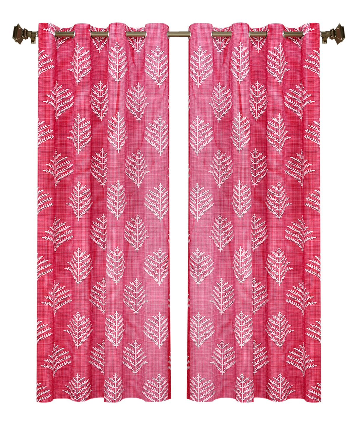 Kuber Industries Leaf Printed Home D cor Door Curtain with 8 Eyelet, 7 Feet- Pack of 2 (Pink)-HS43KUBMART25588, Standard