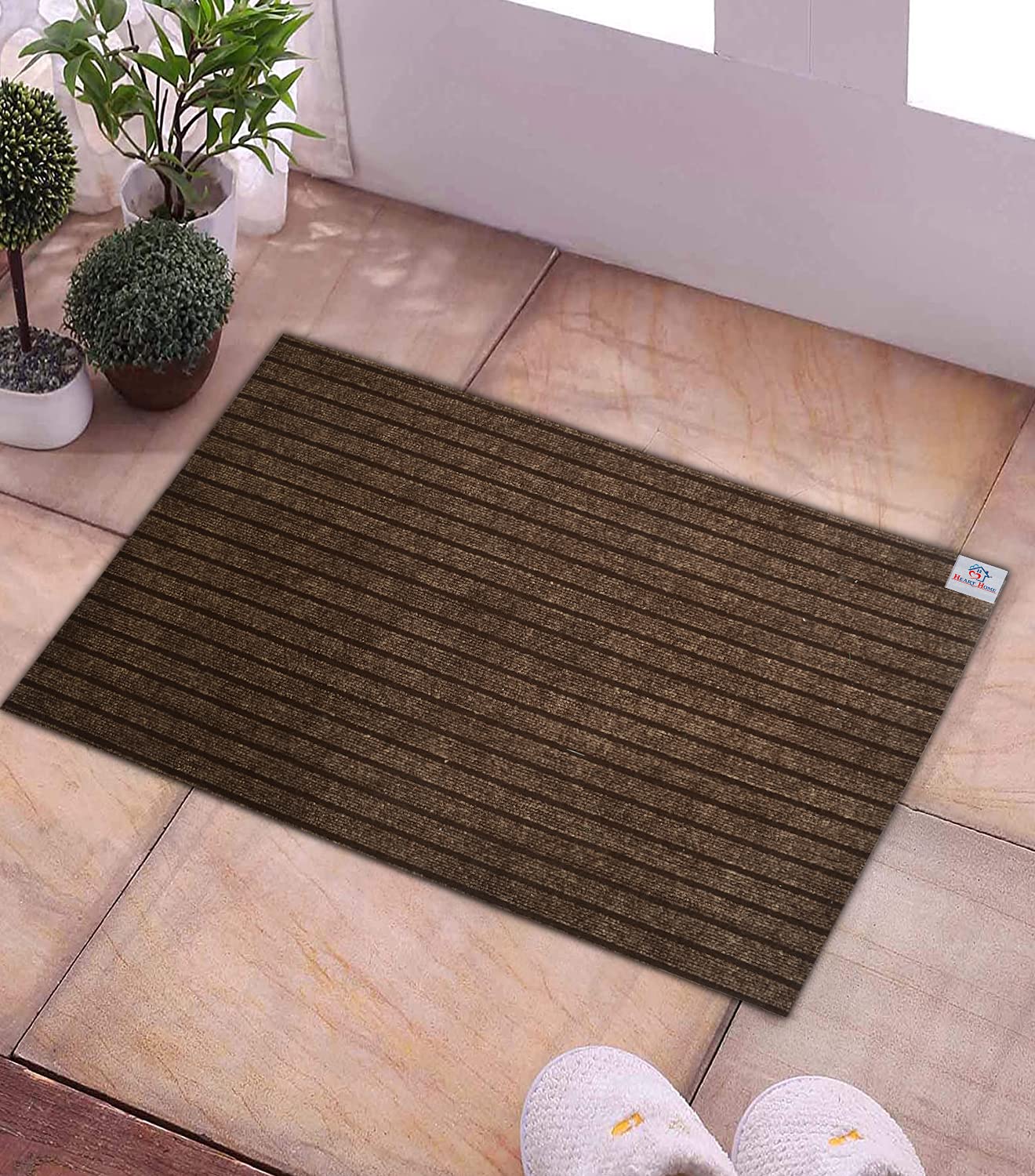 Heart Home All Weather Entry and Back Yard Door Mat, Non-Slip Rubber Backing, Absorbent and Waterproof, Dirt Trapping Rugs for Entryway- Pack of 2-16"x24"(Brown), Standard (HS_36_HEARTH018403)
