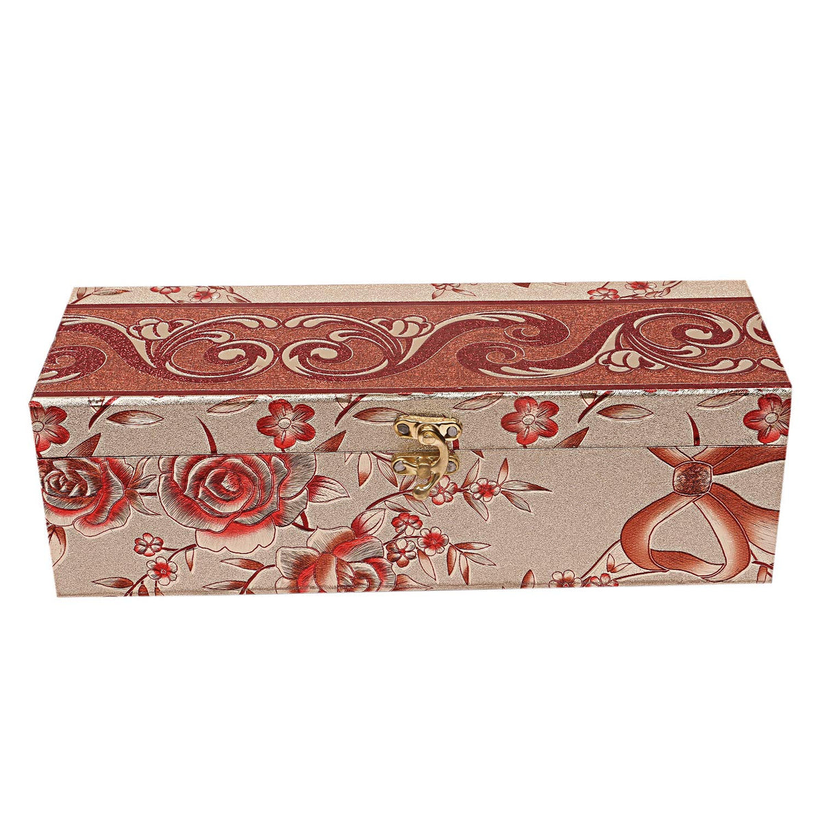 Kuber Industries Floral Design Wooden 1 Rod Bangle Box/Organizer For Bangle, Watches, Bracelets, Jewllery With Swing Arm Lock (Gold)-47KM0646