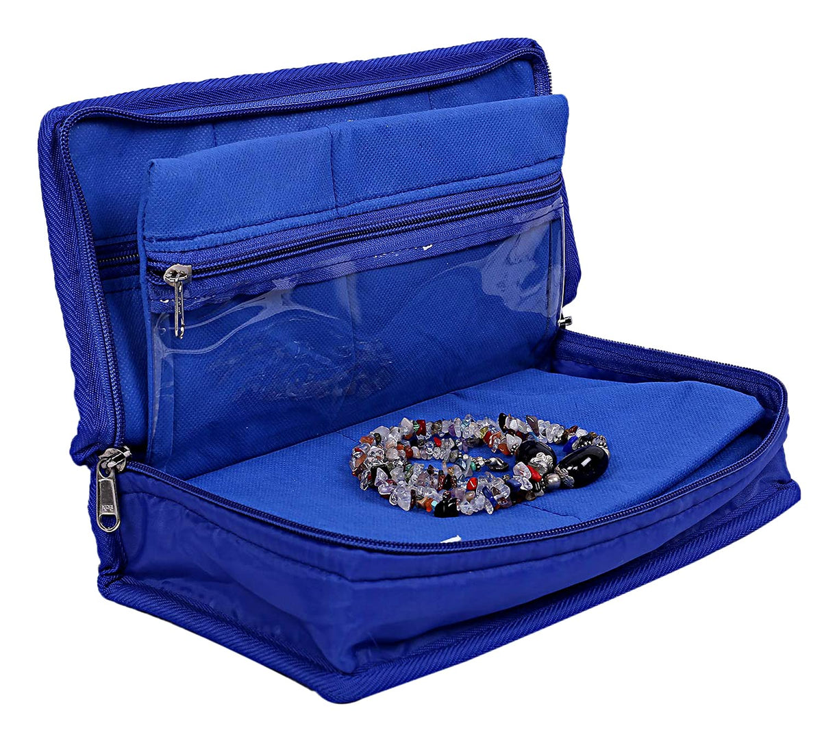 Kuber Industries Jewellery Organiser With 4 Transparent Pouches (Blue)