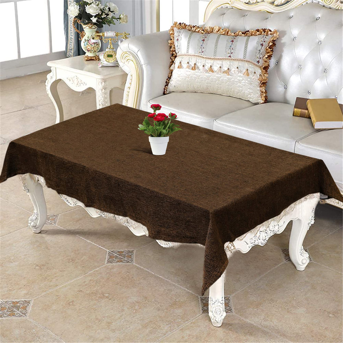 Kuber Industries Heat Resistant, Antislip Jute Center Table Cover for Home Decor, 40"x60" (Light Brown)