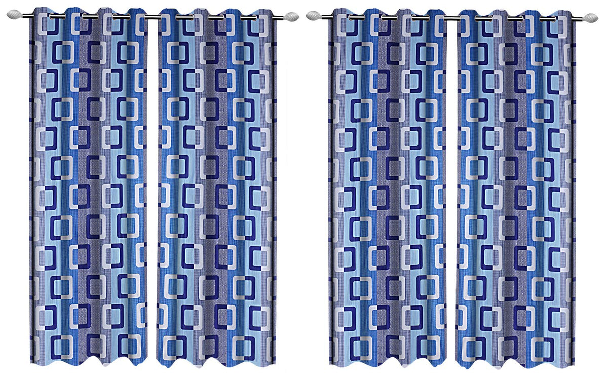 Kuber Industries Geometric Design 6 Pieces Polyester Eyelet Door Curtain 7 Feet (Blue)-CTKTC14300