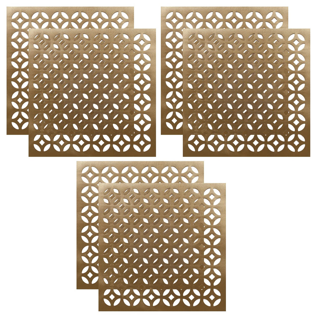 Kuber Industries Stain & Heat Resistant, Non-Slip Square Soft Leather Table Placemats, Set of 6 (Gold)