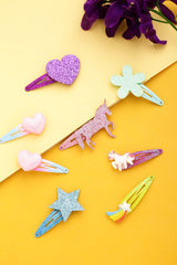 Melbees by Yellow Chimes 8 Pcs Hair Clips for Kids Unicorn Heart Star Fancy Snap Hairpins Hair Accessories for Girls Kids (Pack of 8), Multi-Color, Medium (YCHACL-KD016-MC)