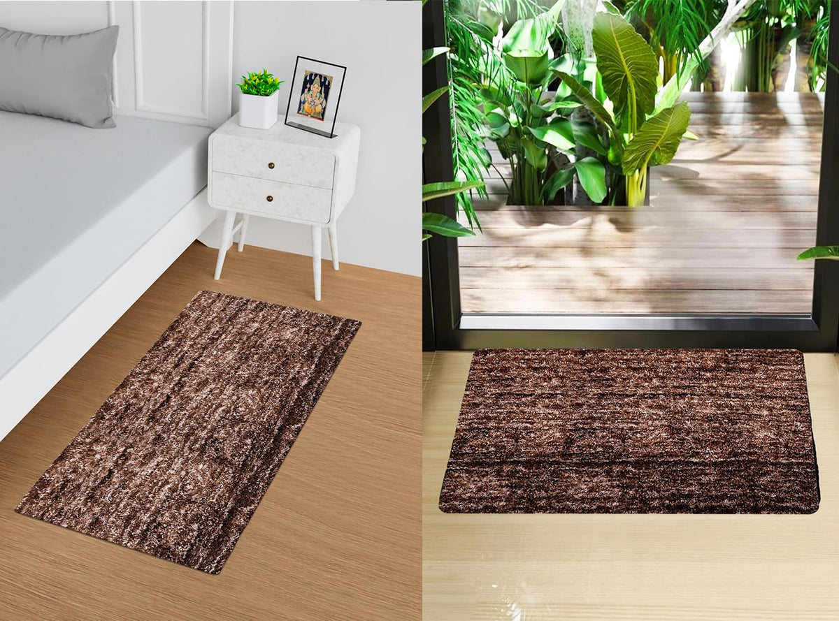 Heart Home Runner | Bedside Runner for Bedroom | Lexus Home Decor Runner & Door Mat Combo | Anti-Skid Runner & Door Mat | Runner & Door Mat Set | Set of 2 | Brown