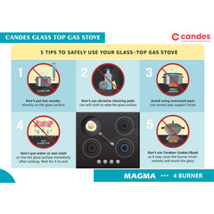 Candes Magma Glass Gas stove 4 burner | 6 mm Toughened Glass | Aluminum Burner | LPG Compatible | Anti-skid legs | Scratch Resistant | Doorstep Service | ISI Certified | 1 Year Warranty