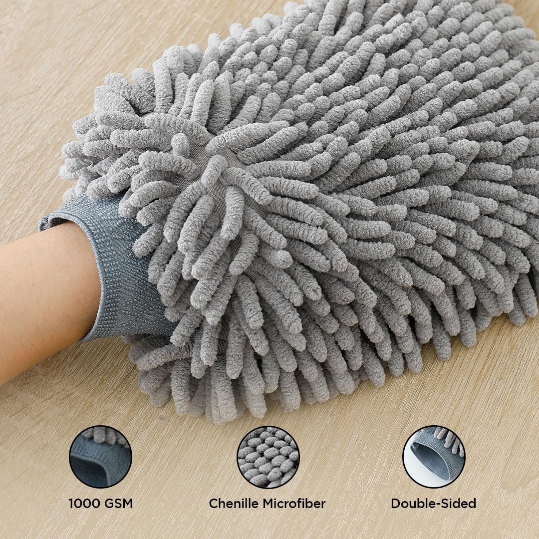 CARBINIC Microfiber Double-Sided Chenille Wash Mitt 1000 GSM