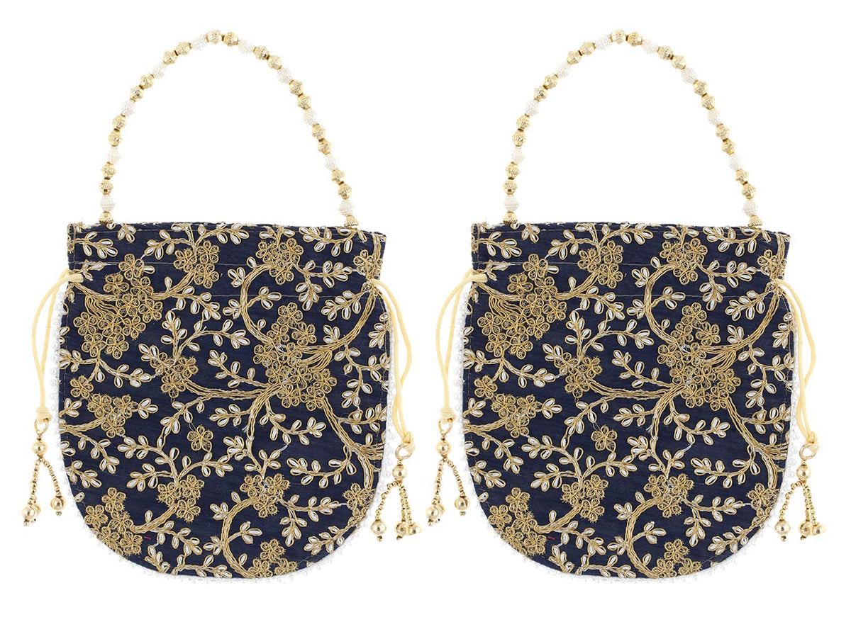 Kuber Industries Ethnic Clutch Silk 2 Pieces Potli Batwa Pouch Bag with Beadwork Gift for Women (Purple) - CTKTC42124,Standard