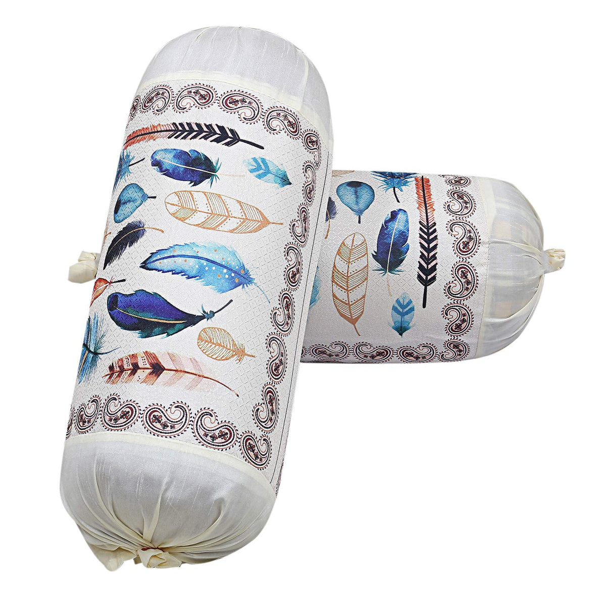 Kuber Industries Wings Design Cotton 2 Pieces Bolster Cover Set (Cream), CTKTC013656