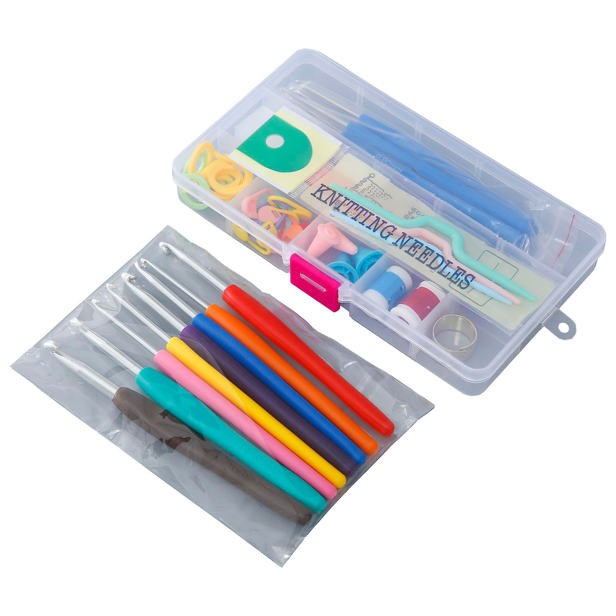 Homestic Crochet Hook Needle Set of 53 with Case|Ergonomic Sewing Knitting Needle Kit (Transparent)