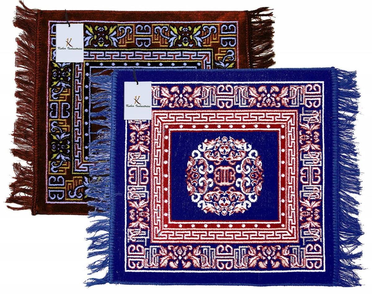 Heart Home 2 Pieces Velvet Prayer Mat/Aasan/Pooja Mat/Meditation Mat/Multipurpose Velvet Rug Mat 2 Ft X 2 Ft (Brown & Royal Blue) CTHH05731