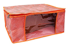 Kuber Industries Laheriya Design 3 Piece Non Woven Fabric Saree Cover Set with Transparent Window, Extra Large, Orange-CTKTC31932