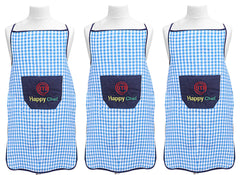 Kuber Industries Checkered Design Cotton 3 Pieces Waterproof Apron with Front Pocket (Blue), CTKTC13737 (CTKTC013737)