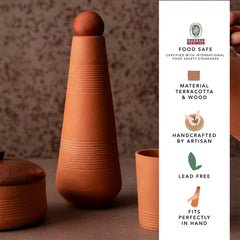 Ellementry terracotta water bottle with sphere stopper | 650 ml | Water Bottle| Handcrafted | Sustainable | Food Safe | Cultural Revival | Set of 2