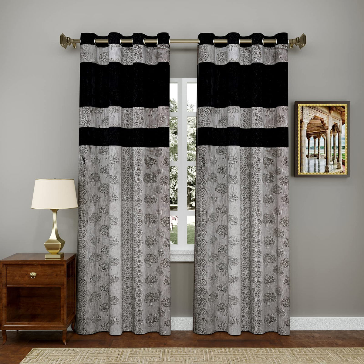 Kuber Industries Forest Printed 7 Feet Door Curtain for Living Room, Bed Room, Kids Room with 8 Eyelet- Pack of 2 (Black & Grey)-HS43KUBMART25611,Standard,HS43KUBMART025611