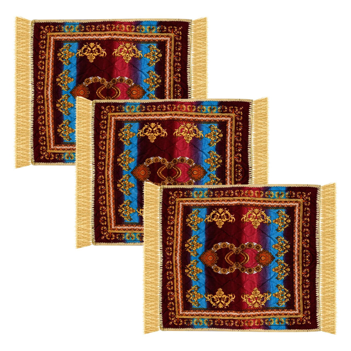 Kuber Industries Prayer Mat | Velvet Aasan Mat | Meditation Prayer Carpet Mat | Pooja Aasan Mat | Flower Square Prayer Mat | Traditional Prayer Mat | Small | Pack of 3 | Multicolor