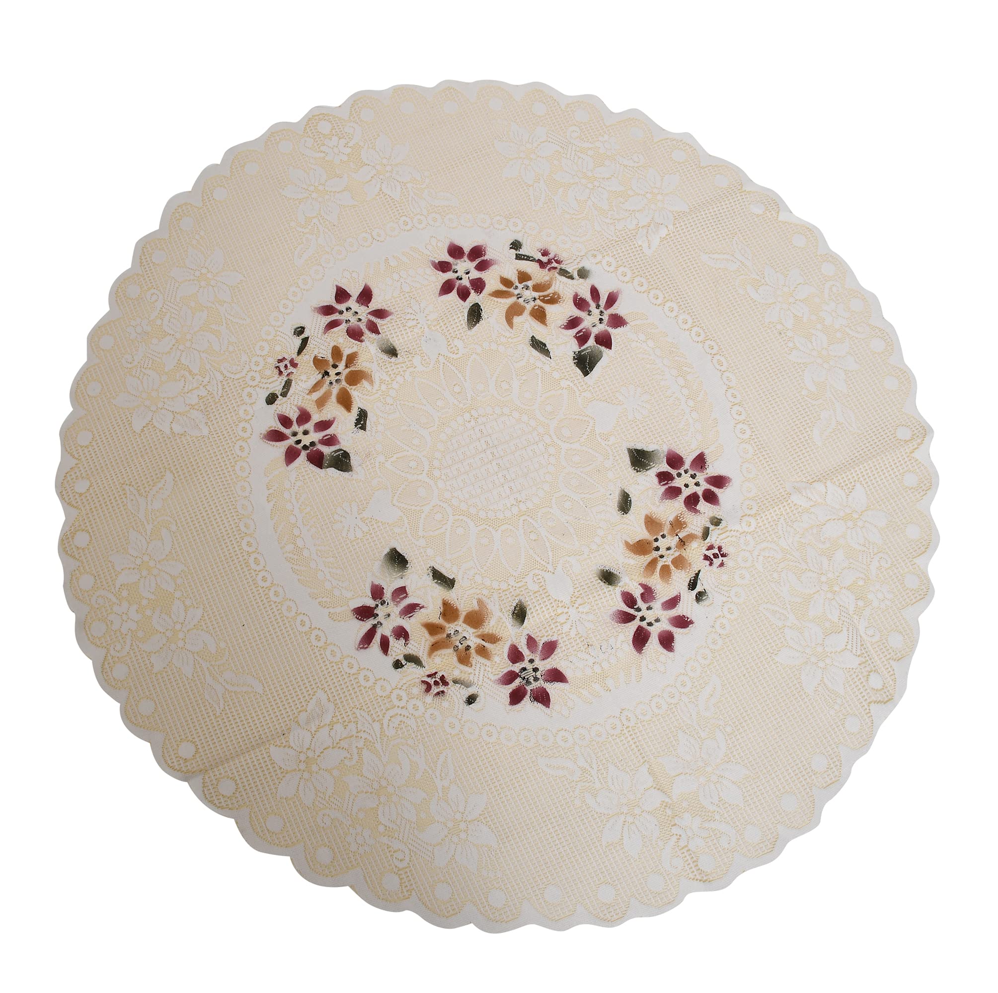 Heart Home Cotton Round Table Cover with Flower Design for Parties, Birthdays or Special Holiday Gatherings & Indoor/Outdoor (Brown), Standard (HS_37_HEARTH020507)