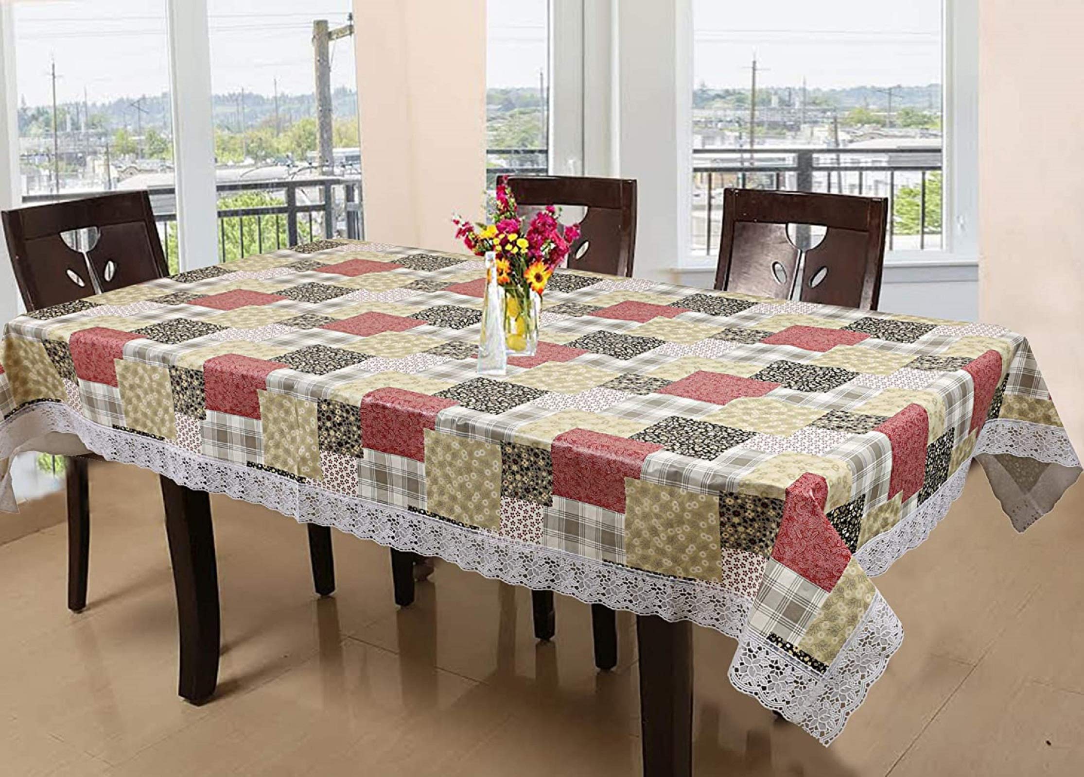 Kuber Industries PVC 6 Seater Dining Table Cover (Cream) -CTKTC8648