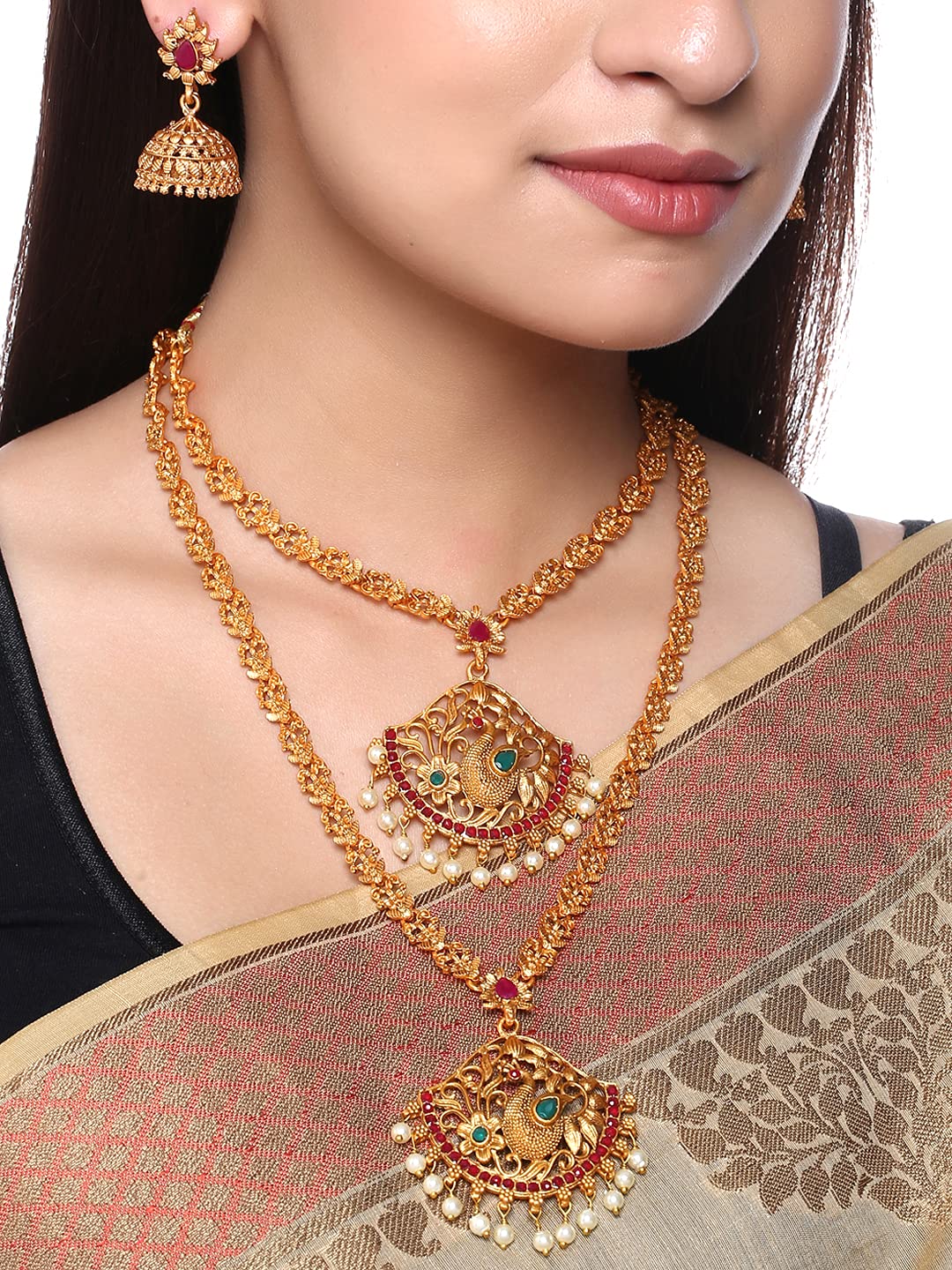 Yellow Chimes Traditional Jewellery Set for Women Ethnic Gold Plated Peacock Design Traditional Long Necklace Set for Women and Girls,