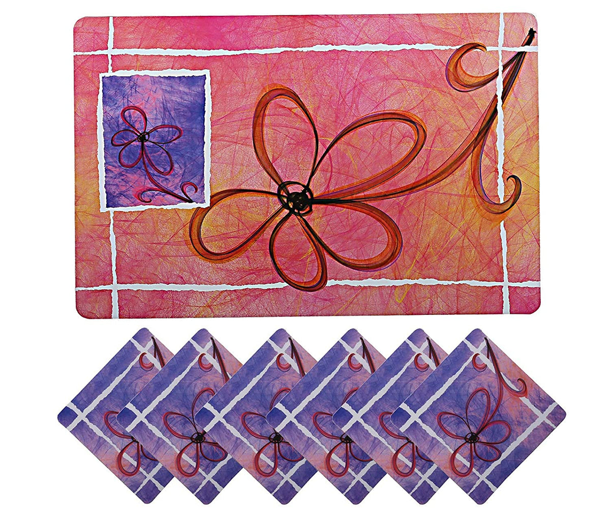 Kuber Industries Wooden Fruits Design PVC 6 Piece Dining Table Placemat Set with Tea Coasters (Brown) CTKTC33375