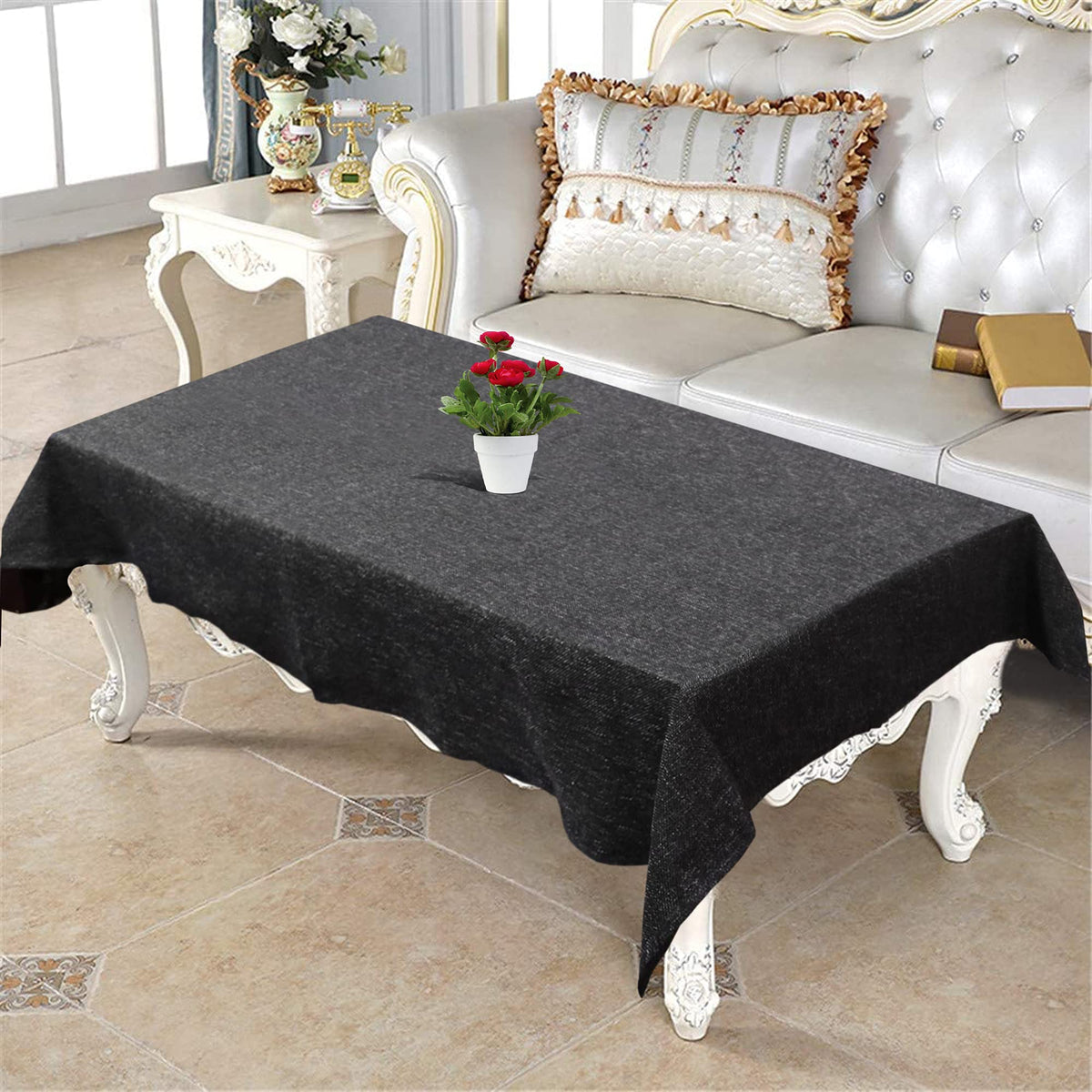 Kuber Industries Heat Resistant, Antislip Jute Center Table Cover for Home Decor, 40"x60" (Black)