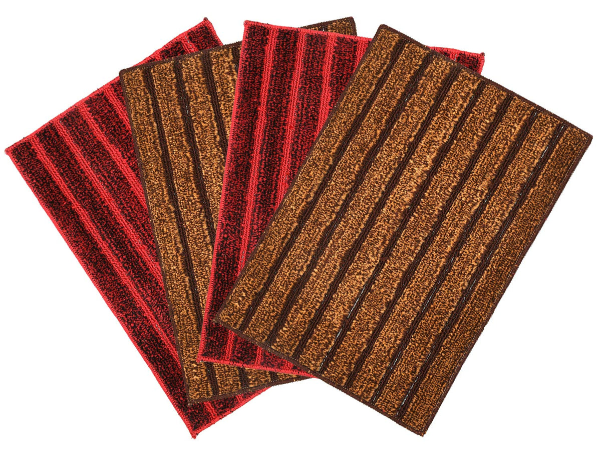 Kuber Industries Soft Cotton Blend Anti Slip 4 Pieces Door Mat 16"x24"(Brown & Maroon) CTKTC33405
